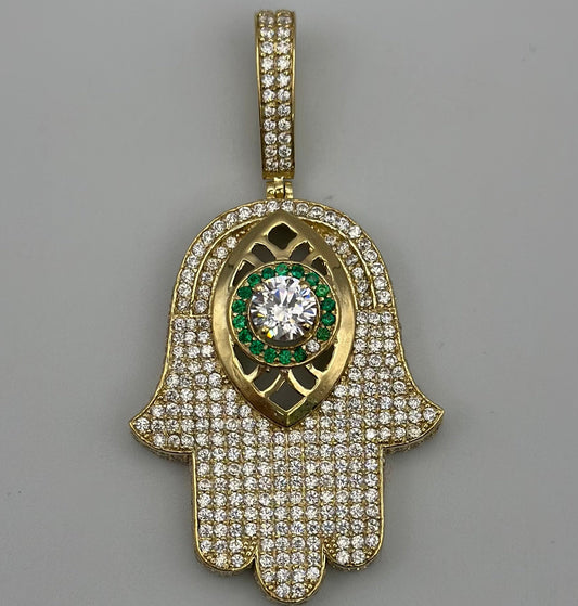 Colorful Hand of Fatima pendant in zirconia.