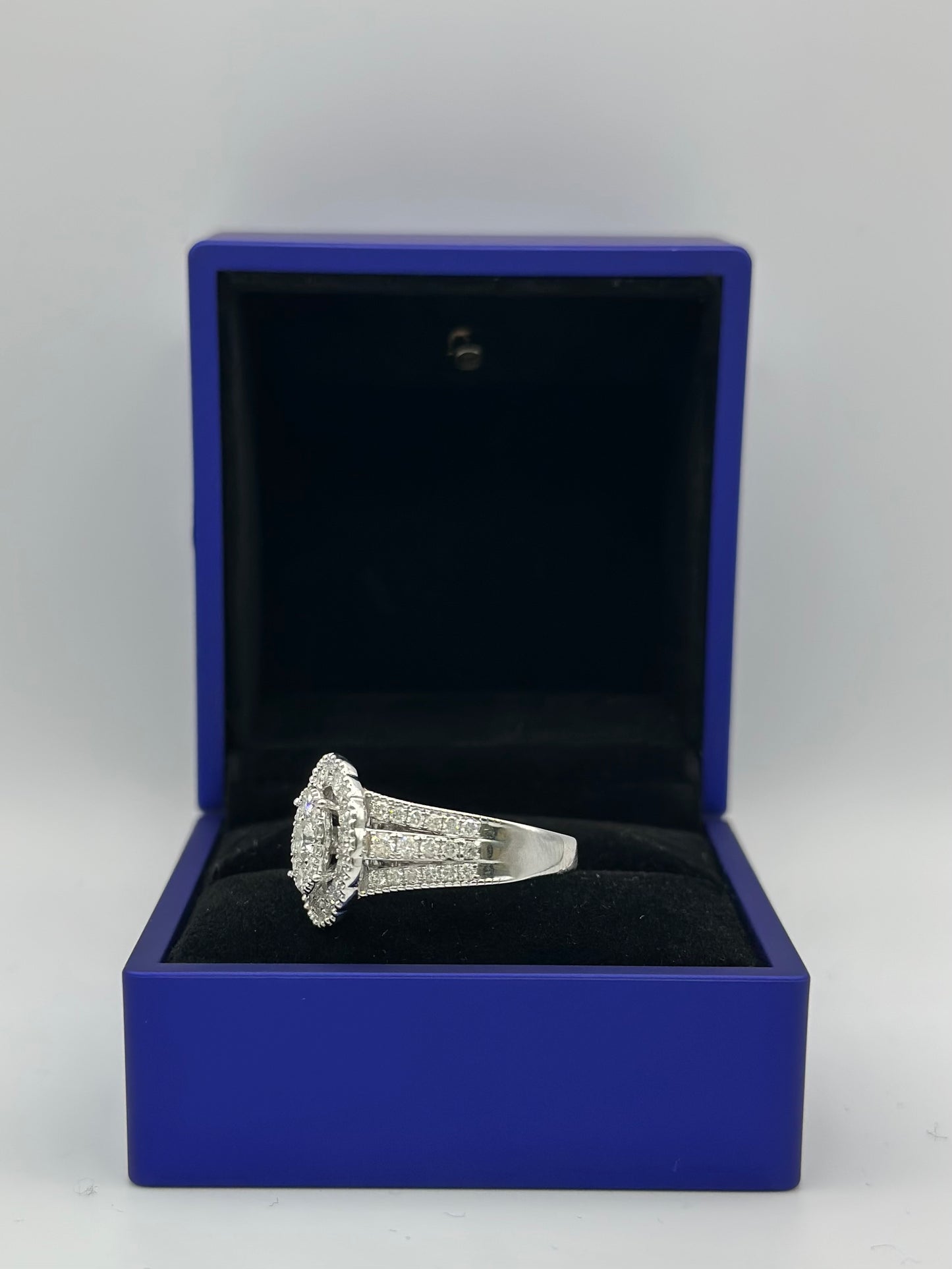 white gold and diamond ring.