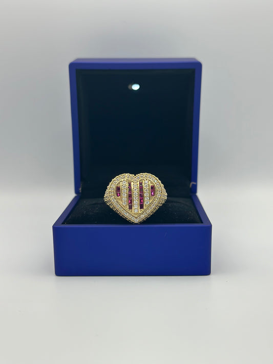 Ring with striped heart design.