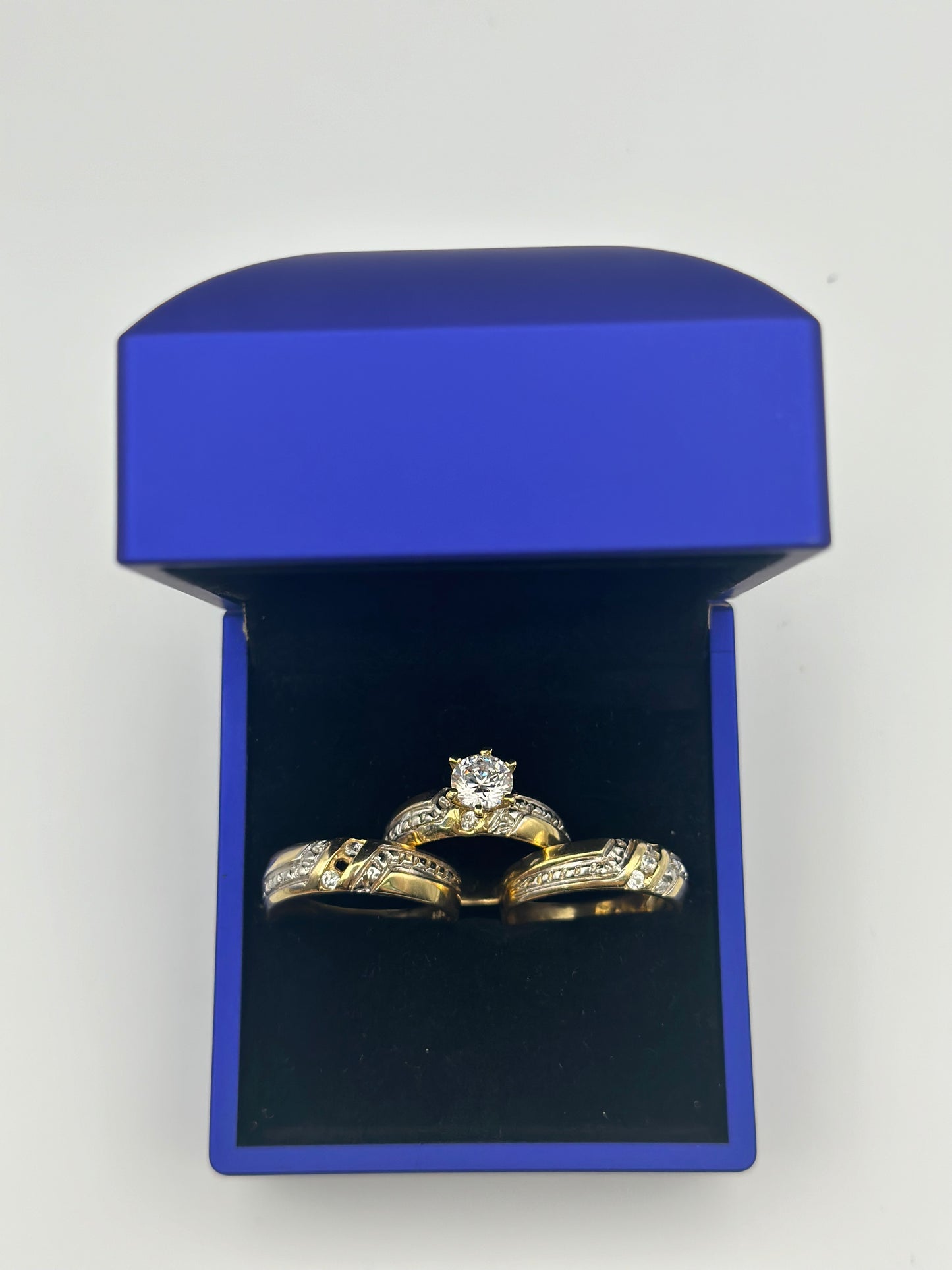 Double Feature Rings Trio of double tone wedding rings. – NITIDO GOLD LLC