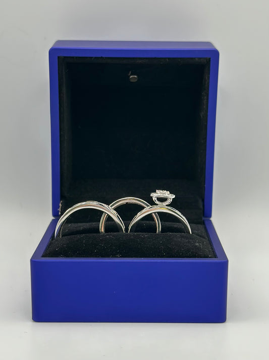 White diamond wedding ring trio.